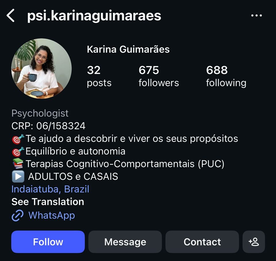 Instagram Psi Karina Guimarães